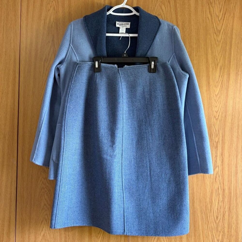 Vtg Pendleton Reversible Wool Skirt Suit Blue Merino NWT - Picture 4 of 15